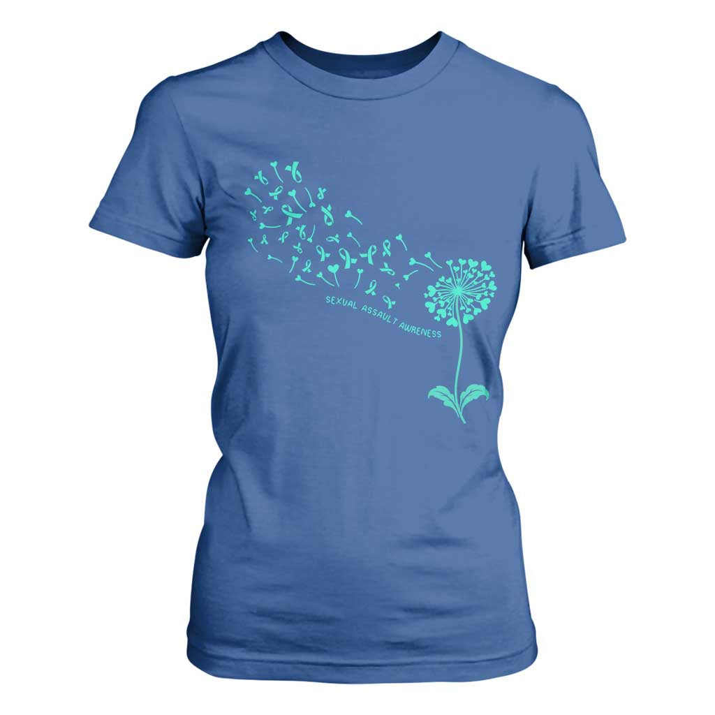 Sexual Assault Awareness T Shirt For Women Teal Dandelion Ribbons TS14 Royal Blue Print Your Wear