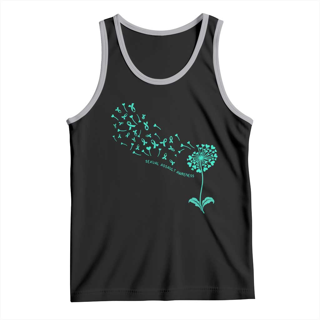 Sexual Assault Awareness Tank Top Teal Dandelion Ribbons TS14 Black Athletic Heather Print Your Wear