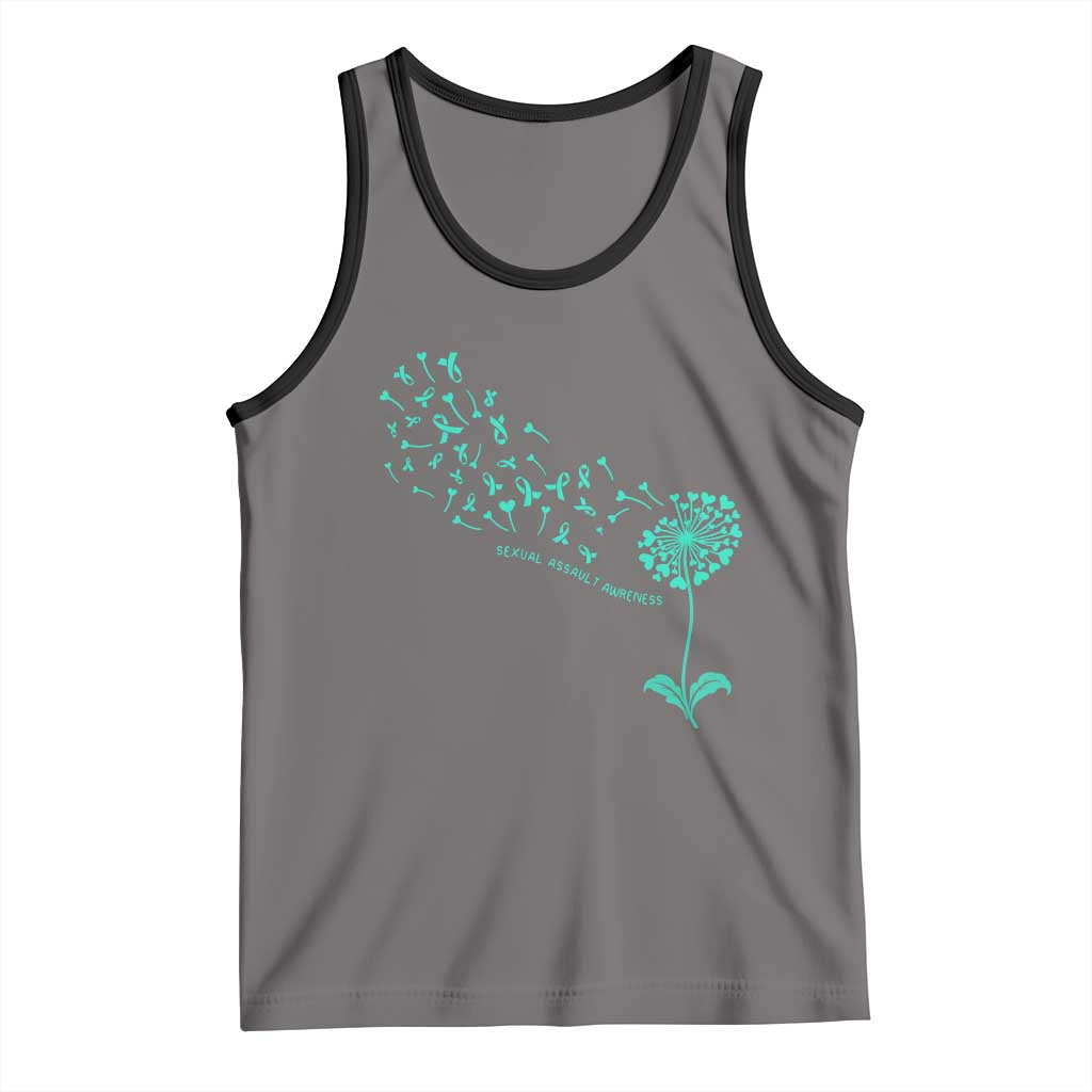 Sexual Assault Awareness Tank Top Teal Dandelion Ribbons TS14 Deep Heather Black Print Your Wear