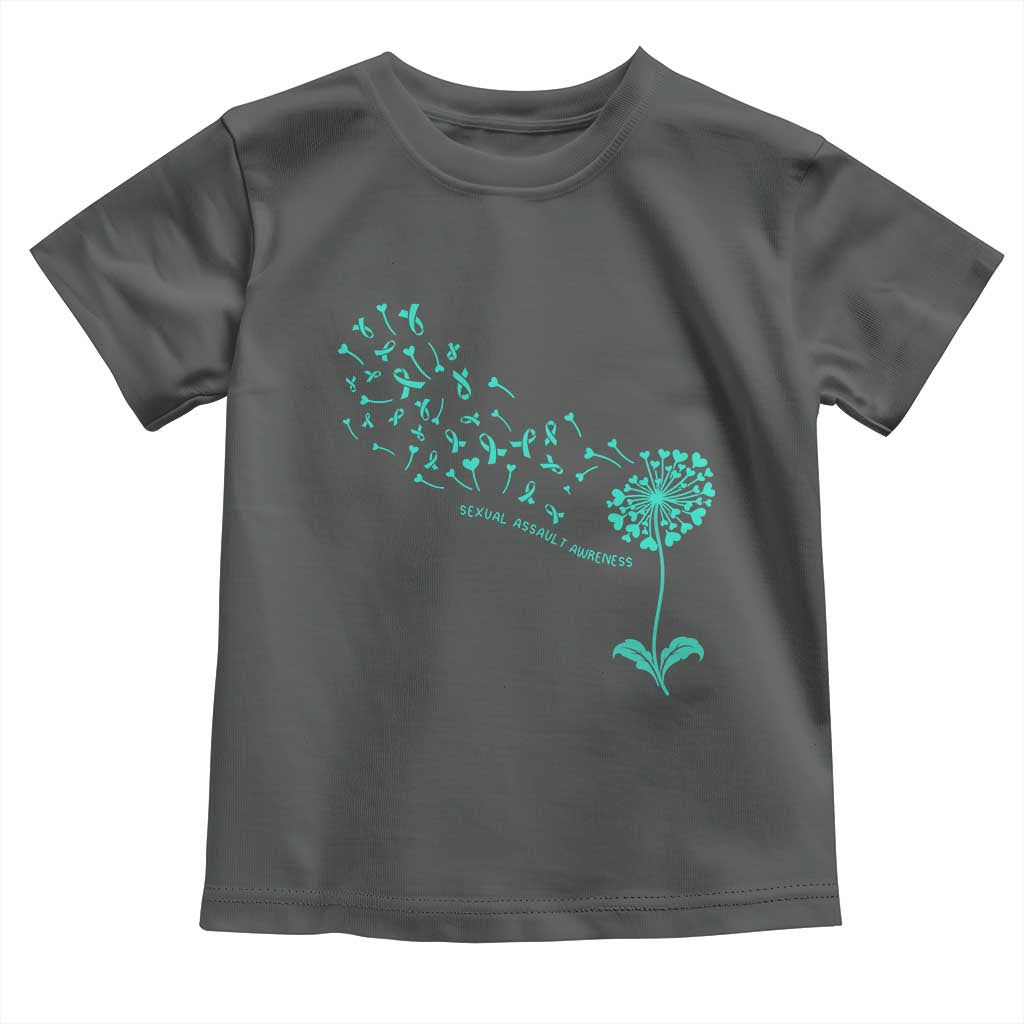 Sexual Assault Awareness Toddler T Shirt Teal Dandelion Ribbons TS14 Dark Heather Print Your Wear