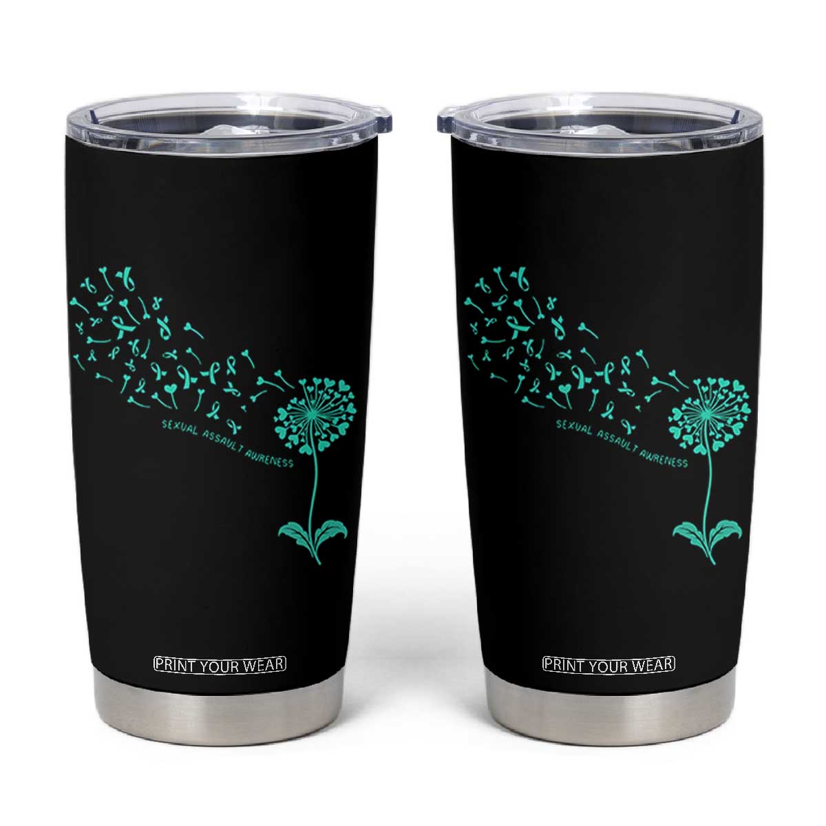 Sexual Assault Awareness Tumbler Cup Teal Dandelion Ribbons TS14 Black Print Your Wear