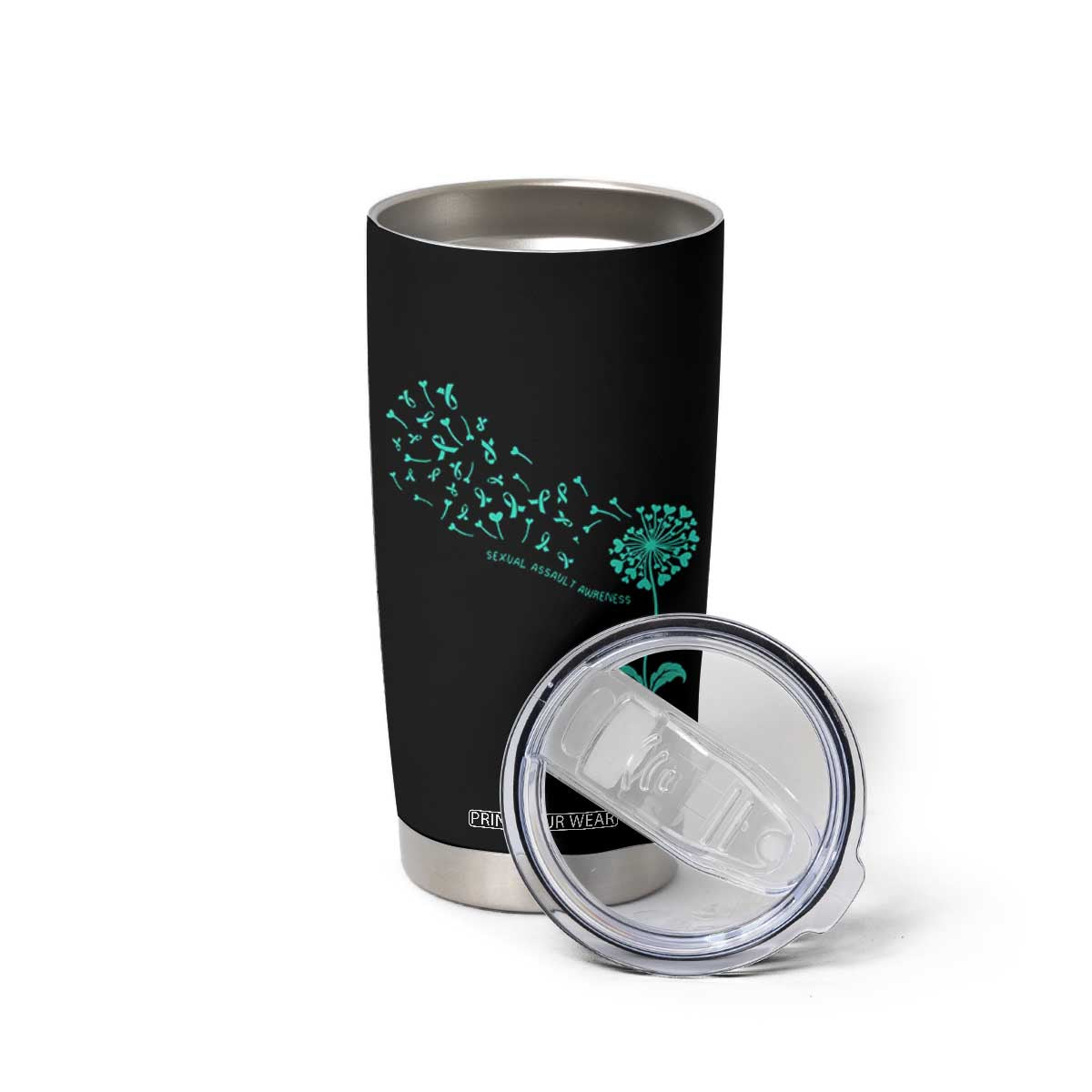 Sexual Assault Awareness Tumbler Cup Teal Dandelion Ribbons TS14 Print Your Wear