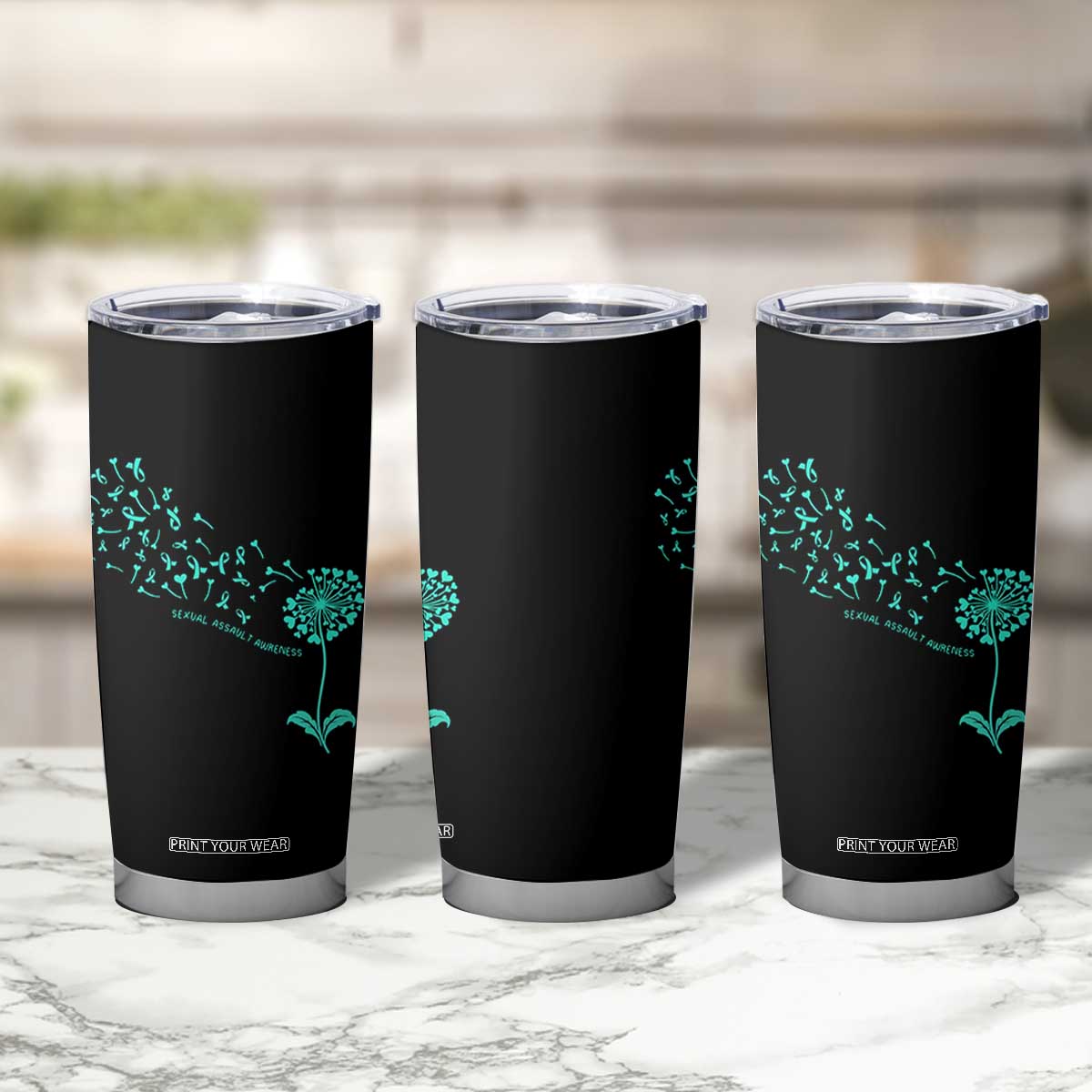 Sexual Assault Awareness Tumbler Cup Teal Dandelion Ribbons TS14 Print Your Wear
