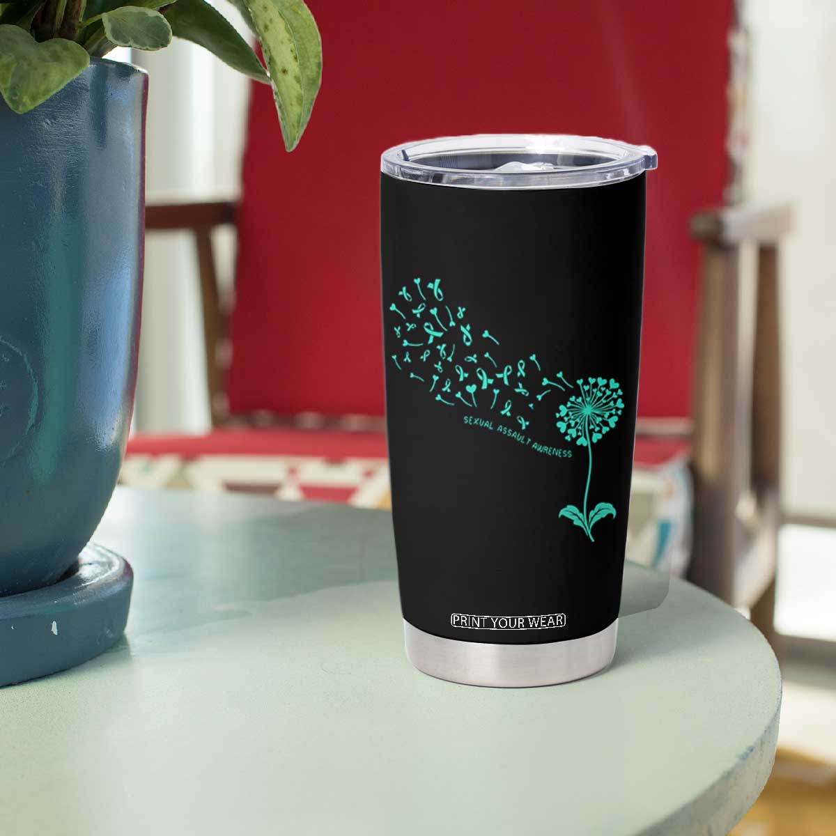 Sexual Assault Awareness Tumbler Cup Teal Dandelion Ribbons TS14 Print Your Wear