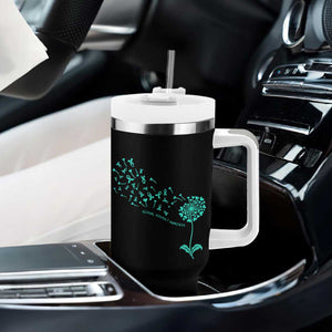 Sexual Assault Awareness Tumbler With Handle Teal Dandelion Ribbons TS14 Print Your Wear