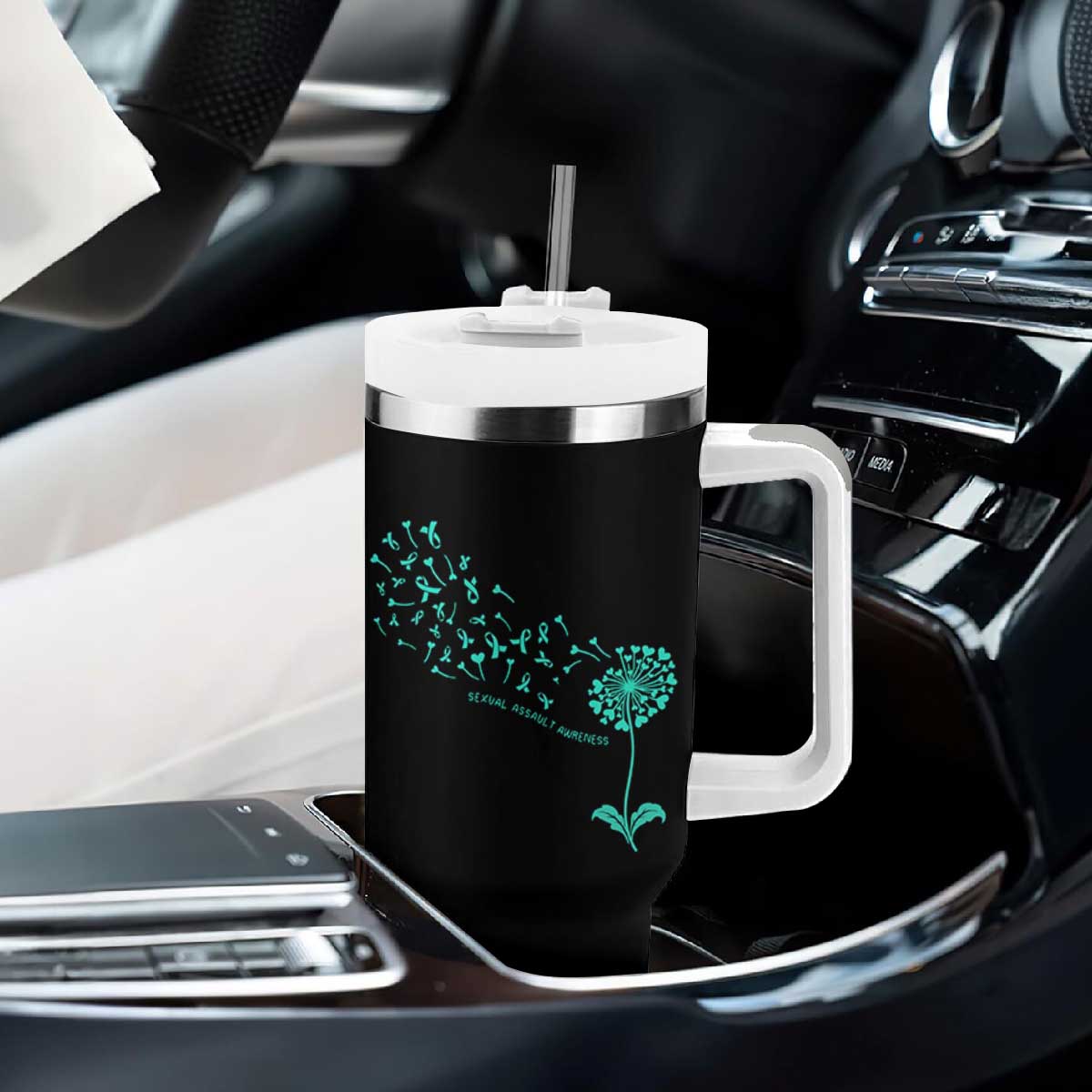Sexual Assault Awareness Tumbler With Handle Teal Dandelion Ribbons TS14 Print Your Wear