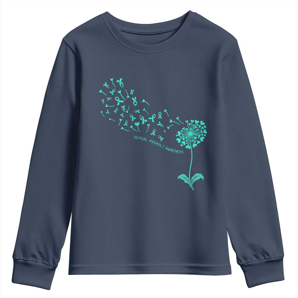 Sexual Assault Awareness Youth Sweatshirt Teal Dandelion Ribbons TS14 Navy Print Your Wear