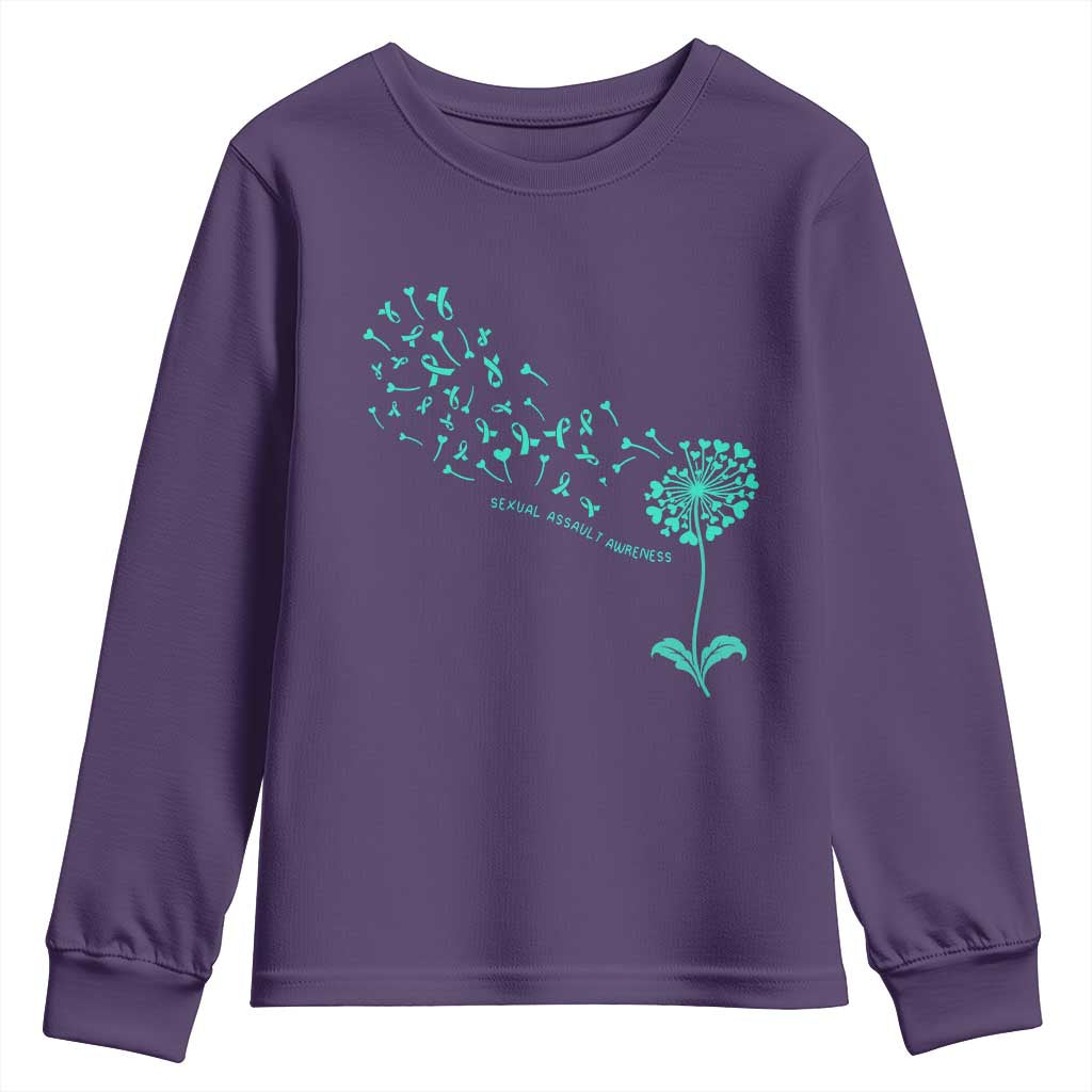 Sexual Assault Awareness Youth Sweatshirt Teal Dandelion Ribbons TS14 Purple Print Your Wear