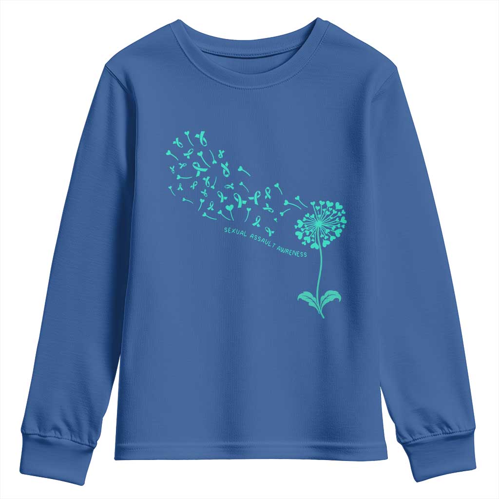 Sexual Assault Awareness Youth Sweatshirt Teal Dandelion Ribbons TS14 Royal Blue Print Your Wear
