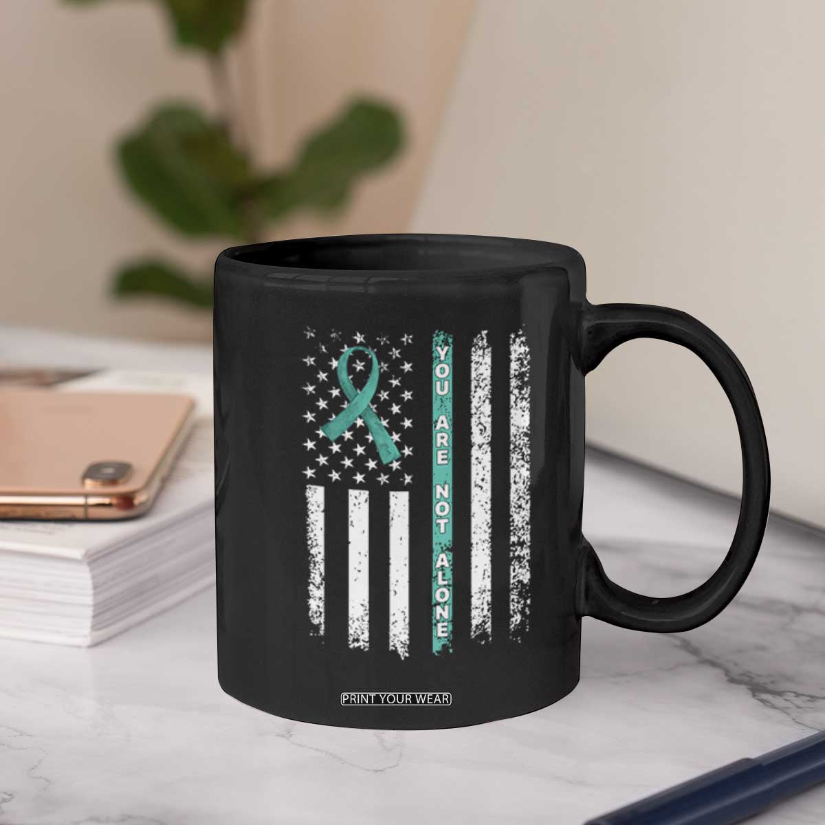 Sexual Assault Awareness Coffee Mug You Are Not Alone Ribbon Flag TS14 Print Your Wear