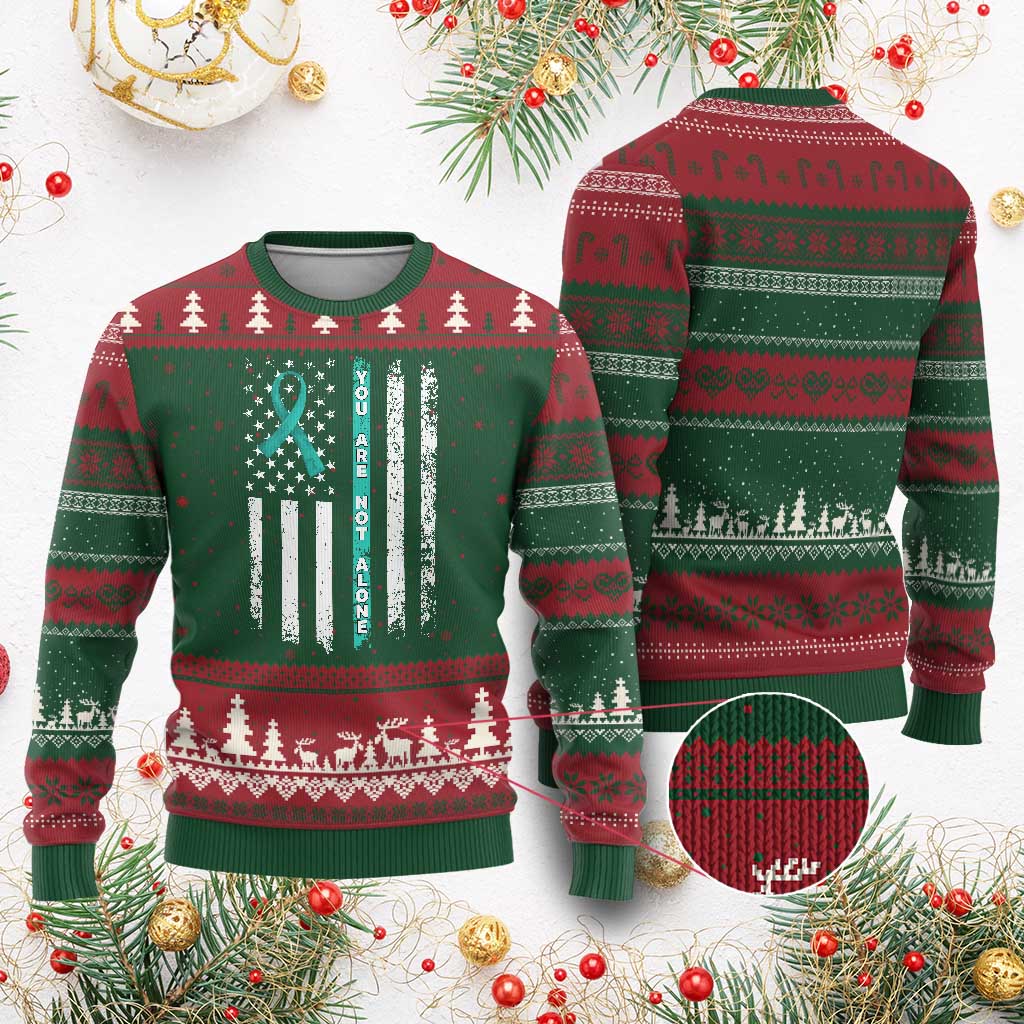 Sexual Assault Awareness Ugly Christmas Sweater You Are Not Alone Ribbon Flag TS14 Red Green Print Your Wear