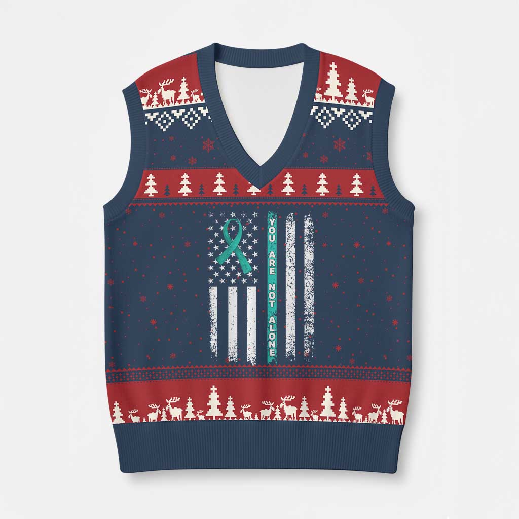 Sexual Assault Awareness V-Neck Knit Sweater Vest You Are Not Alone Ribbon Flag TS14 Navy Red Print Your Wear