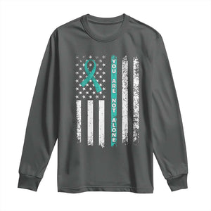 Sexual Assault Awareness Long Sleeve Shirt You Are Not Alone Ribbon Flag TS14 Dark Heather Print Your Wear