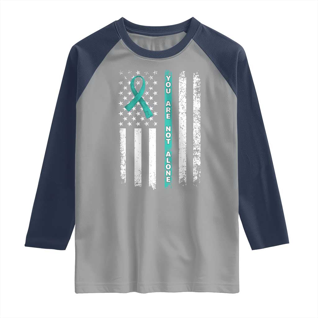 Sexual Assault Awareness Raglan Shirt You Are Not Alone Ribbon Flag TS14 Sport Gray Navy Print Your Wear