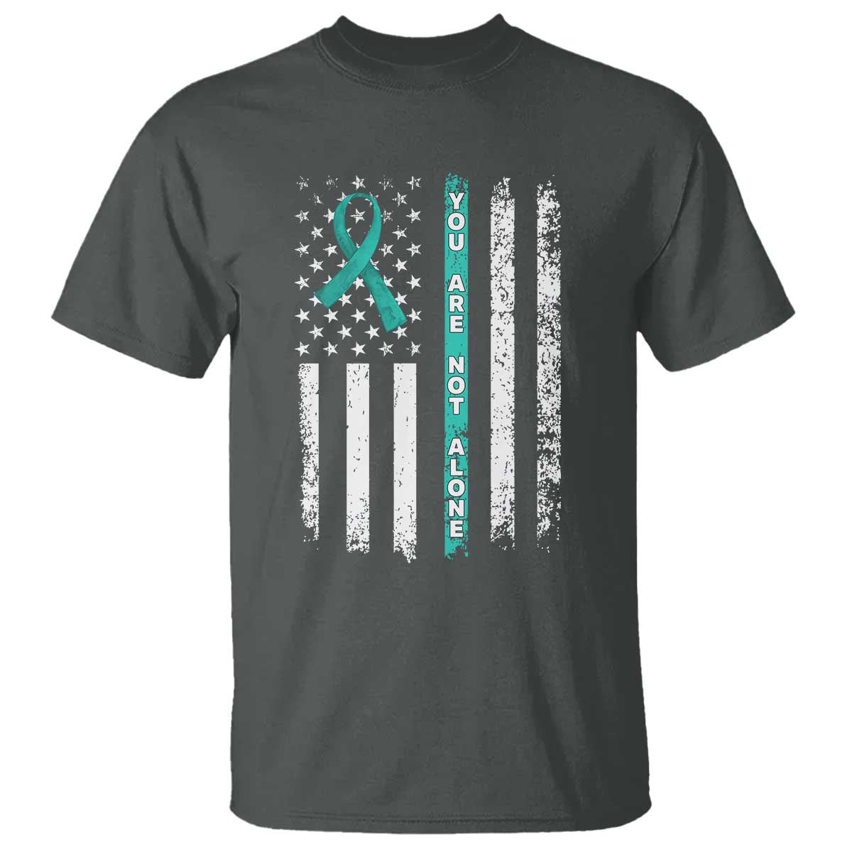 Sexual Assault Awareness T Shirt You Are Not Alone Ribbon Flag TS14 Dark Heather Print Your Wear