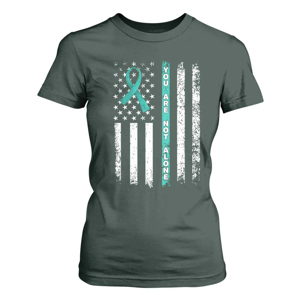 Sexual Assault Awareness T Shirt For Women You Are Not Alone Ribbon Flag TS14 Dark Forest Green Print Your Wear