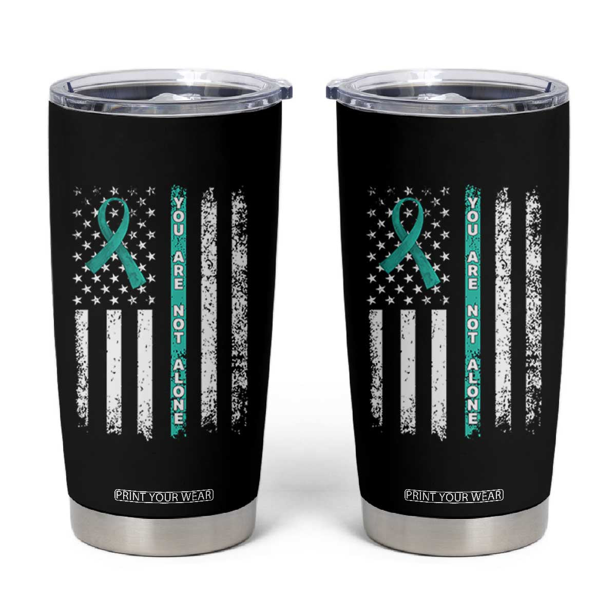 Sexual Assault Awareness Tumbler Cup You Are Not Alone Ribbon Flag TS14 Black Print Your Wear
