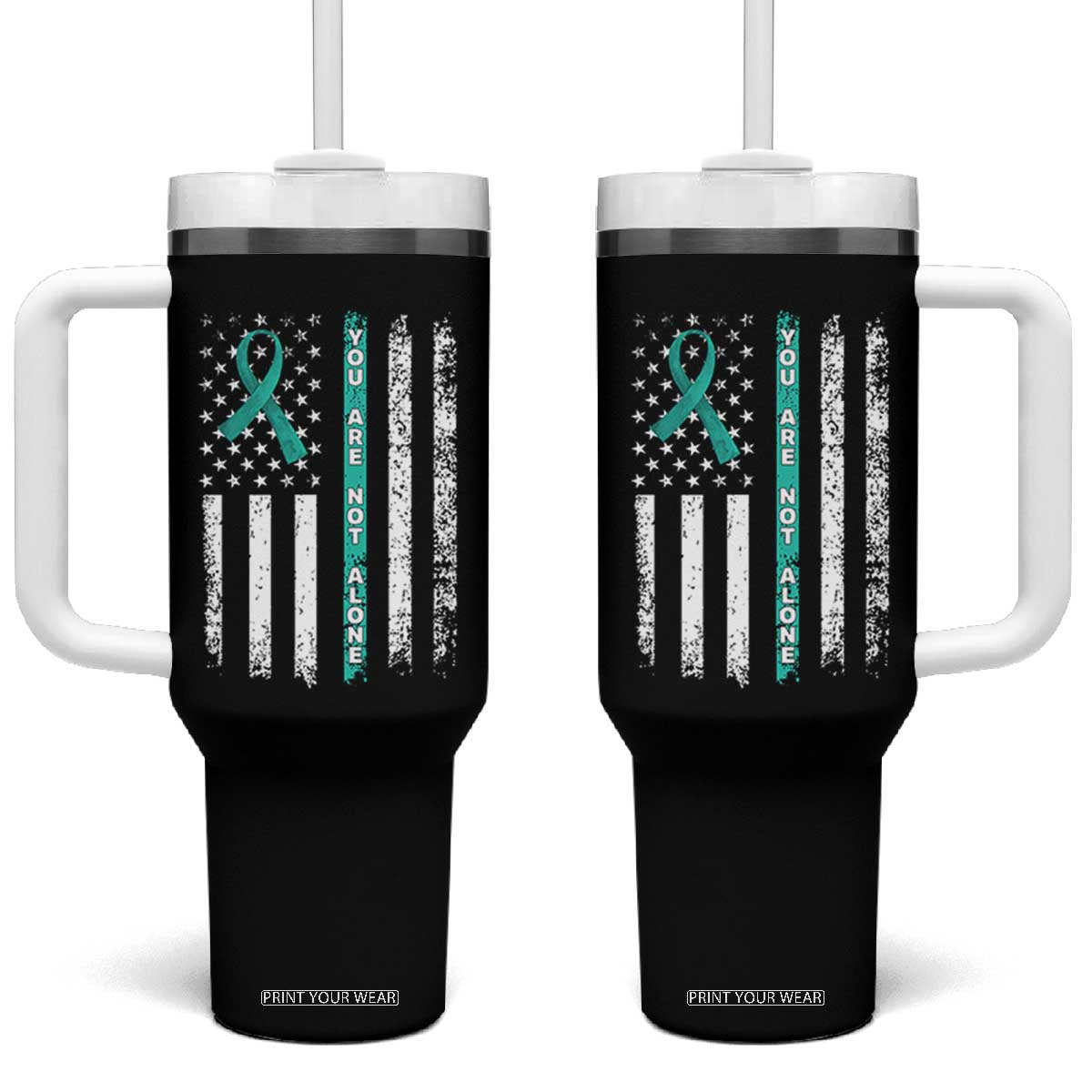 Sexual Assault Awareness Tumbler With Handle You Are Not Alone Ribbon Flag TS14 One Size: 40 oz Black Print Your Wear