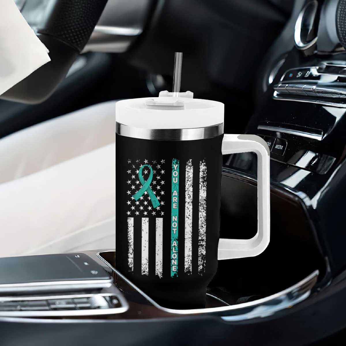 Sexual Assault Awareness Tumbler With Handle You Are Not Alone Ribbon Flag TS14 Print Your Wear