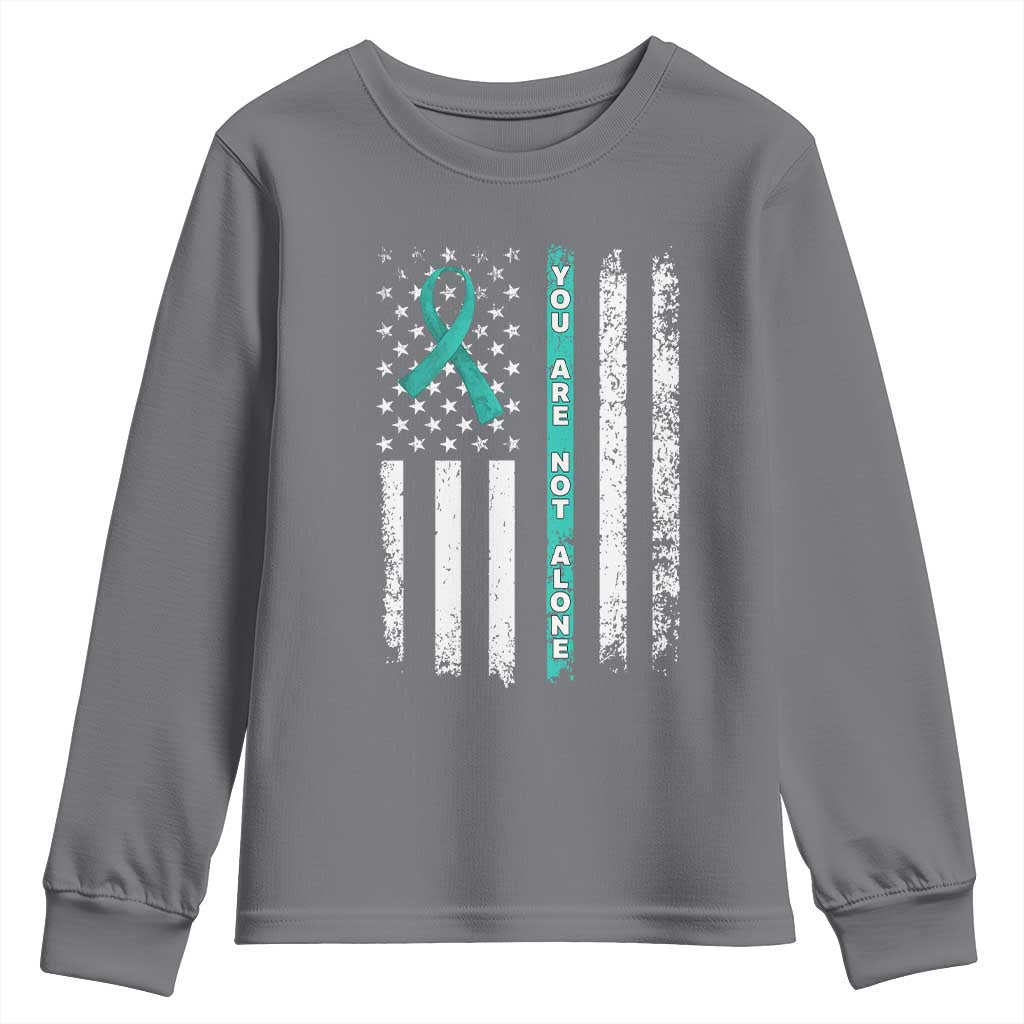 Sexual Assault Awareness Youth Sweatshirt You Are Not Alone Ribbon Flag TS14 Charcoal Print Your Wear