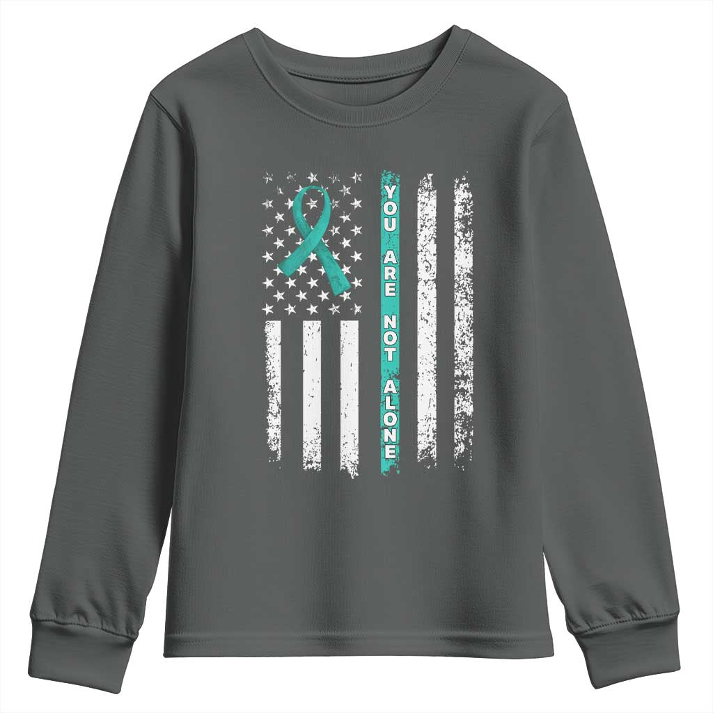 Sexual Assault Awareness Youth Sweatshirt You Are Not Alone Ribbon Flag TS14 Dark Heather Print Your Wear