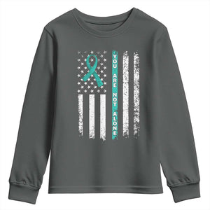 Sexual Assault Awareness Youth Sweatshirt You Are Not Alone Ribbon Flag TS14 Dark Heather Print Your Wear