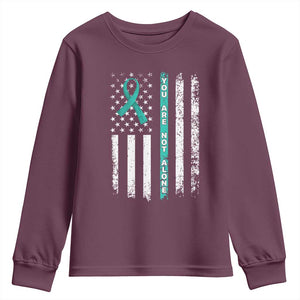 Sexual Assault Awareness Youth Sweatshirt You Are Not Alone Ribbon Flag TS14 Maroon Print Your Wear
