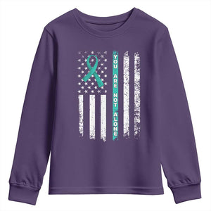 Sexual Assault Awareness Youth Sweatshirt You Are Not Alone Ribbon Flag TS14 Purple Print Your Wear