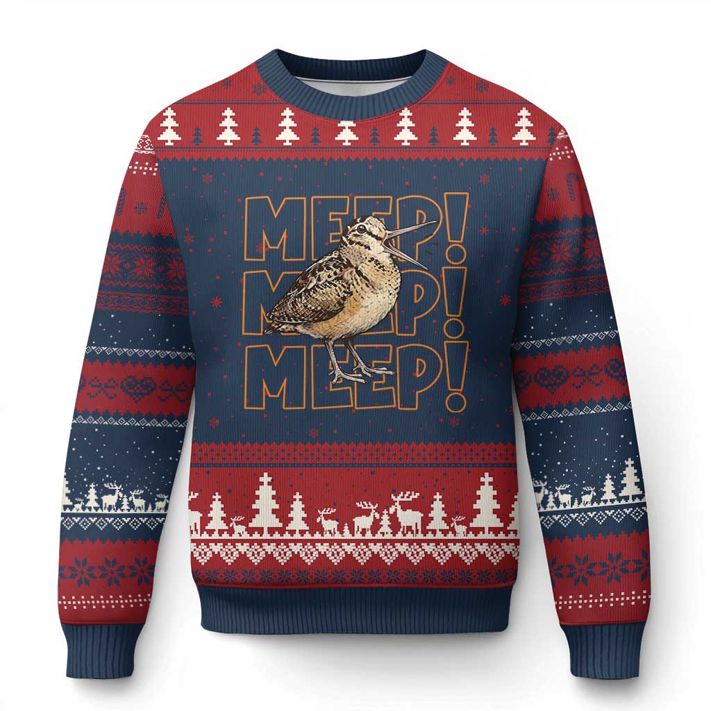 Woodcock Meep Ugly Christmas Sweater Funny Nature Lover TS14 Navy Red Print Your Wear