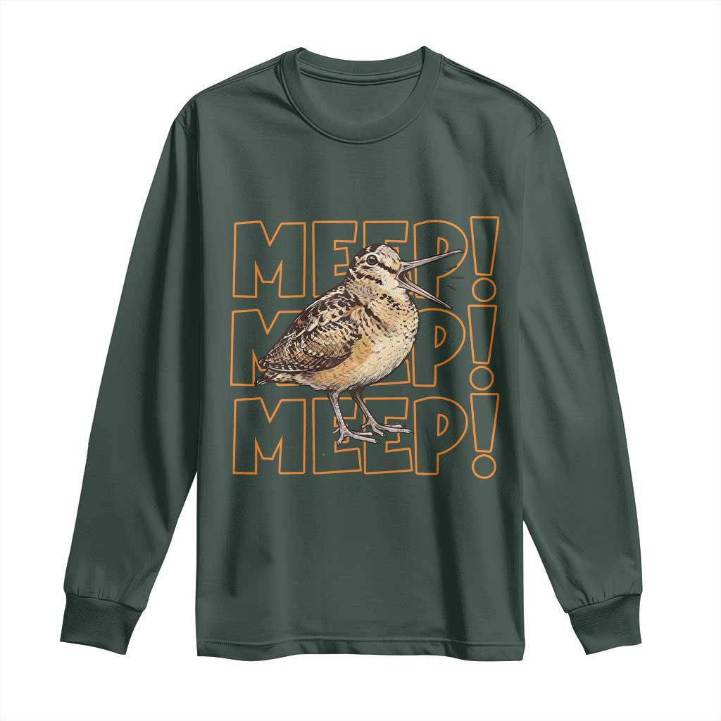 Woodcock Meep Long Sleeve Shirt Funny Nature Lover TS14 Dark Forest Green Print Your Wear
