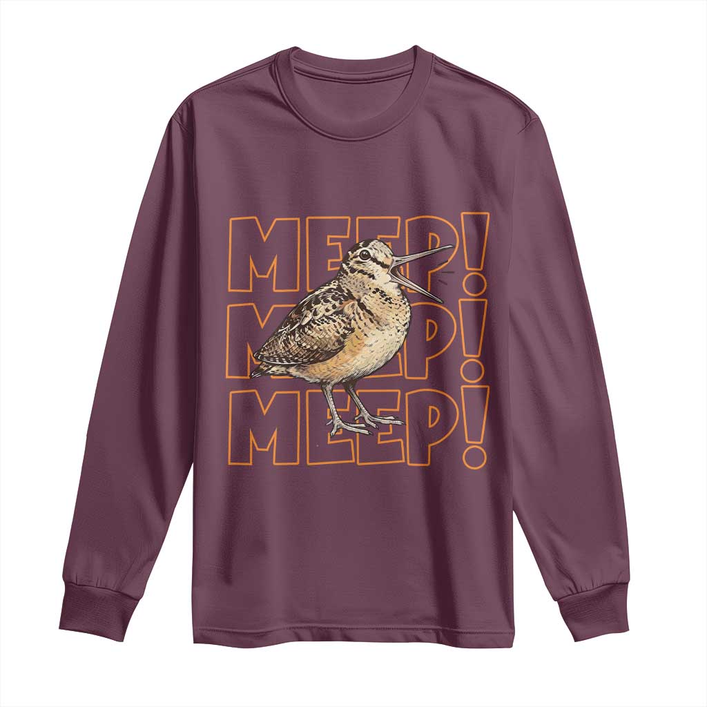 Woodcock Meep Long Sleeve Shirt Funny Nature Lover TS14 Maroon Print Your Wear