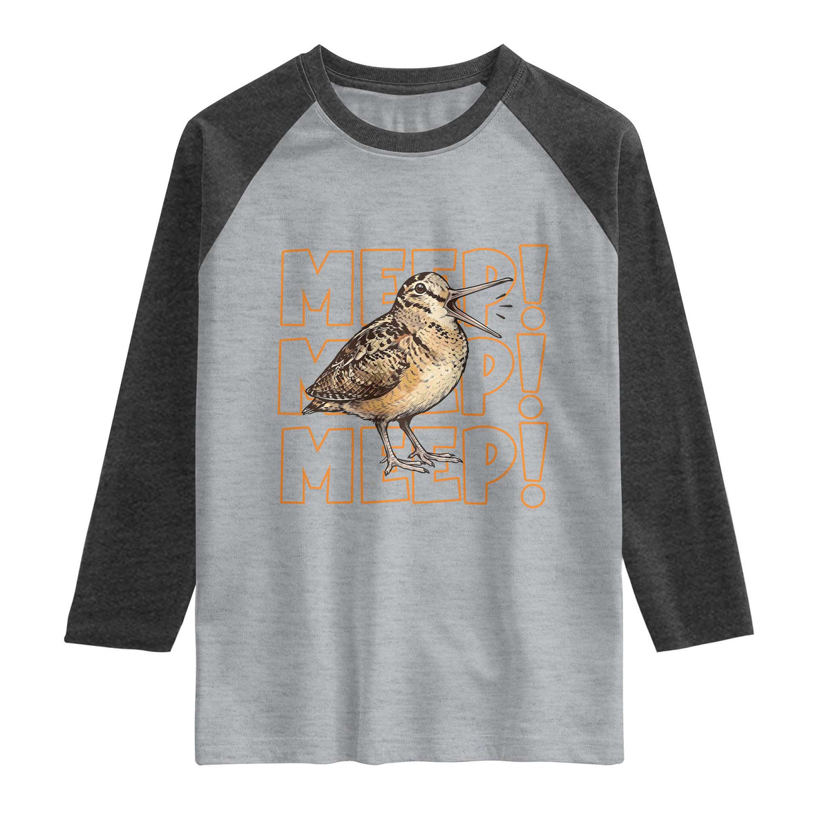 Woodcock Meep Raglan Shirt Funny Nature Lover TS14 Heather Gray Heather Charcoal Print Your Wear