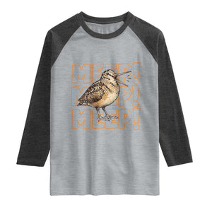 Woodcock Meep Raglan Shirt Funny Nature Lover TS14 Heather Gray Heather Charcoal Print Your Wear