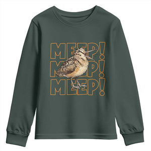 Woodcock Meep Youth Sweatshirt Funny Nature Lover TS14 Dark Forest Green Print Your Wear