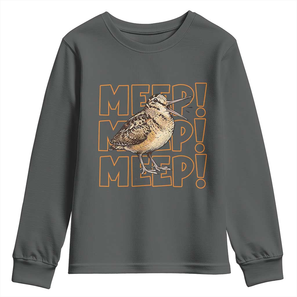 Woodcock Meep Youth Sweatshirt Funny Nature Lover TS14 Dark Heather Print Your Wear