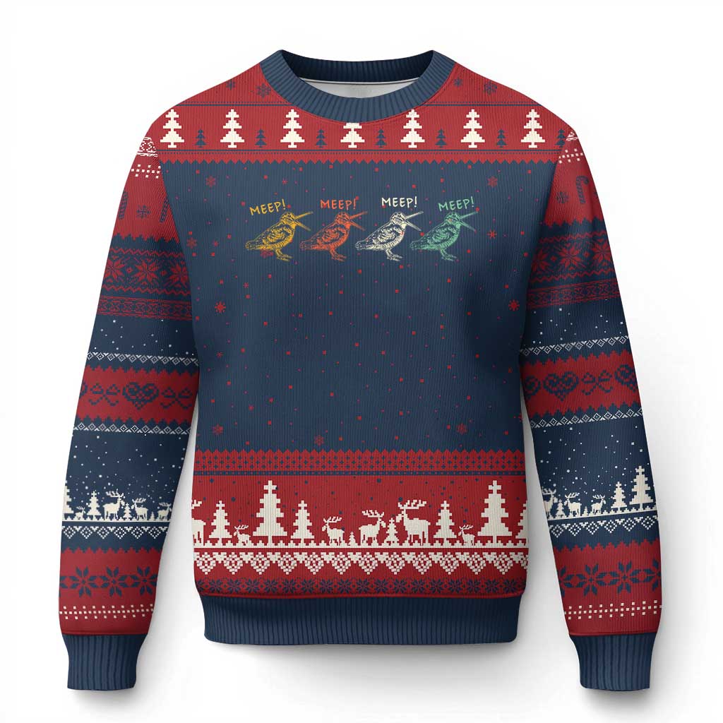 Meep Woodcock Ugly Christmas Sweater Retro Timberdoodle Wildlife TS14 Navy Red Print Your Wear