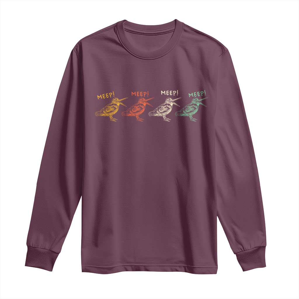 Meep Woodcock Long Sleeve Shirt Retro Timberdoodle Wildlife TS14 Maroon Print Your Wear