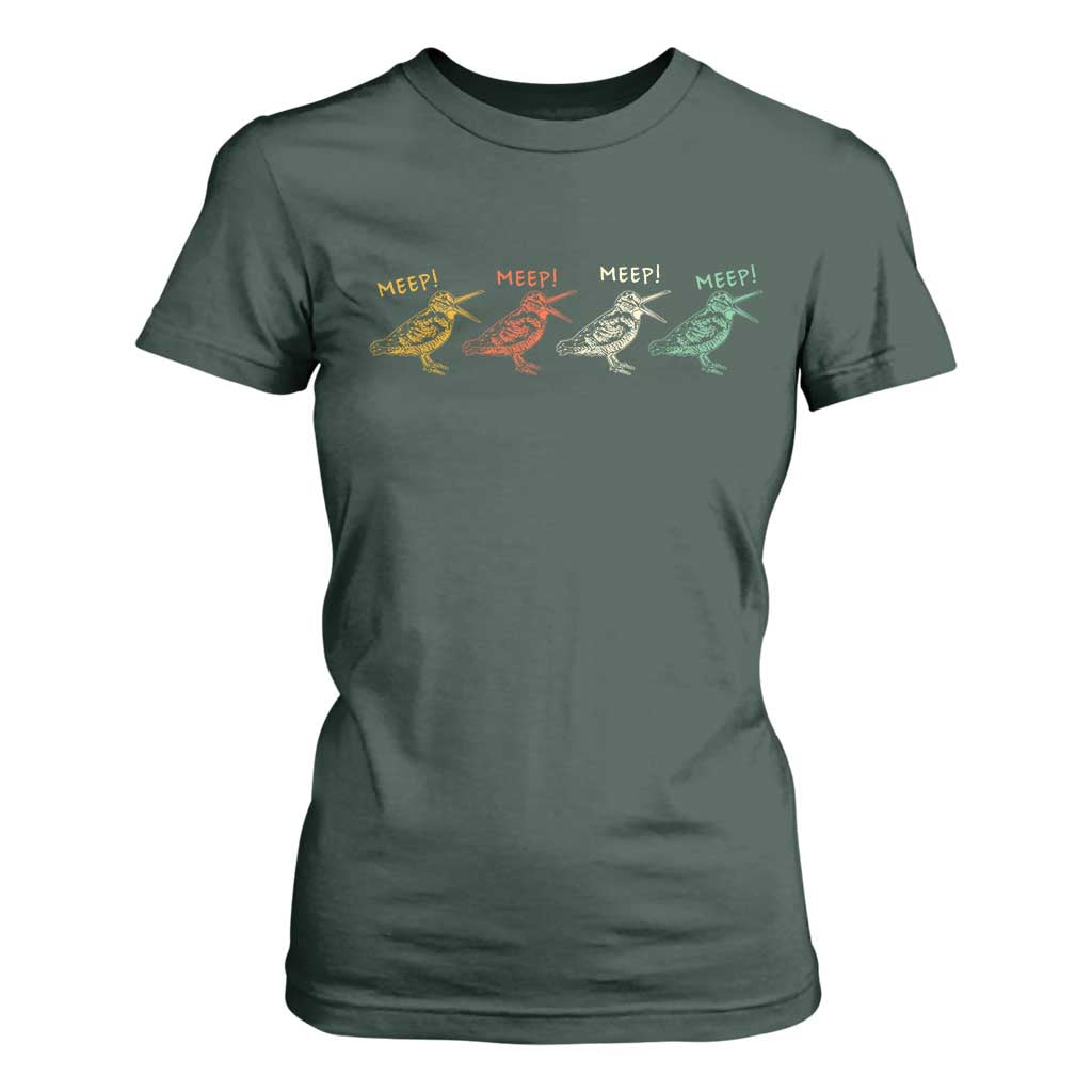 Meep Woodcock T Shirt For Women Retro Timberdoodle Wildlife TS14 Dark Forest Green Print Your Wear