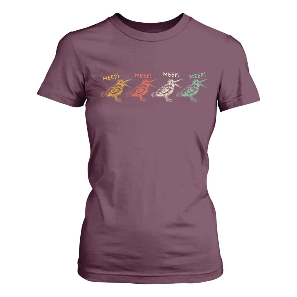 Meep Woodcock T Shirt For Women Retro Timberdoodle Wildlife TS14 Maroon Print Your Wear
