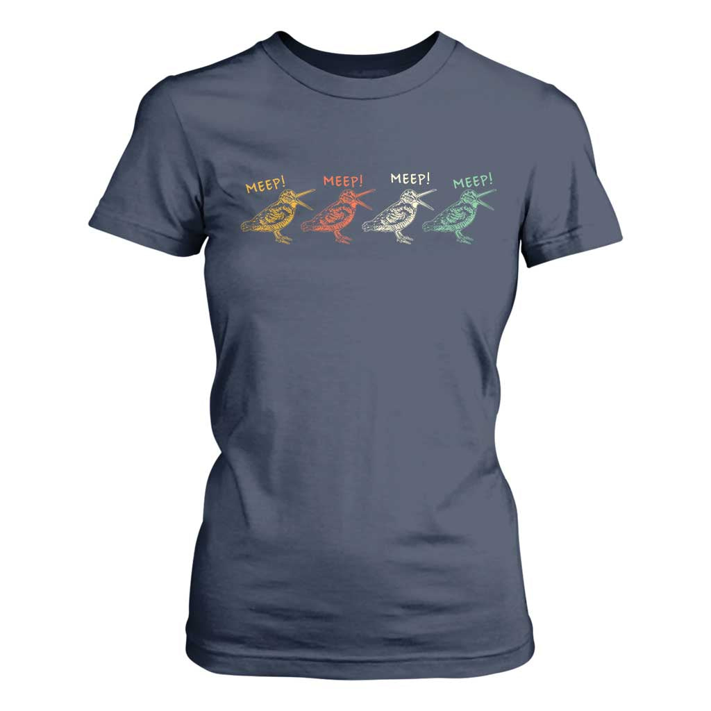 Meep Woodcock T Shirt For Women Retro Timberdoodle Wildlife TS14 Navy Print Your Wear