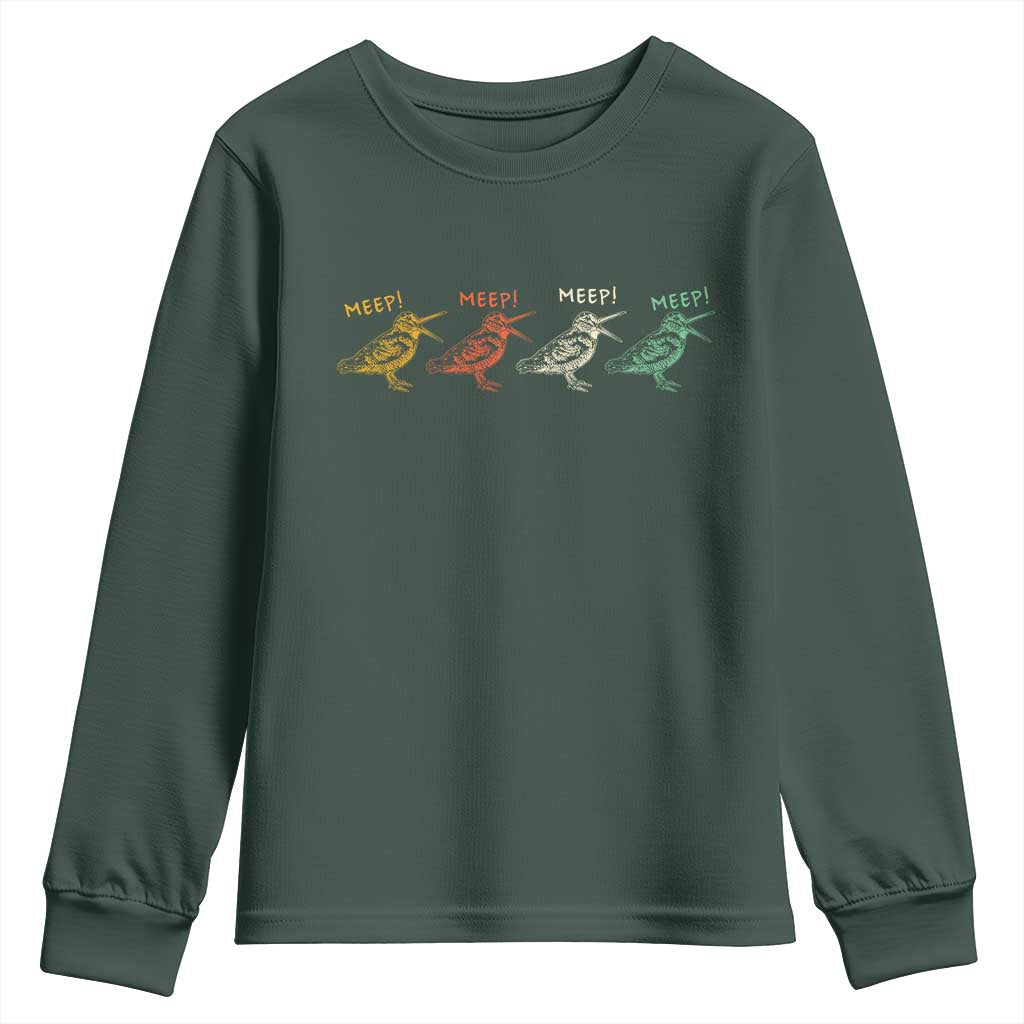 Meep Woodcock Youth Sweatshirt Retro Timberdoodle Wildlife TS14 Dark Forest Green Print Your Wear
