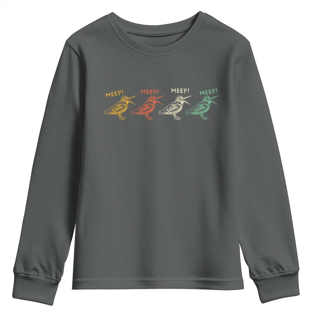 Meep Woodcock Youth Sweatshirt Retro Timberdoodle Wildlife TS14 Dark Heather Print Your Wear