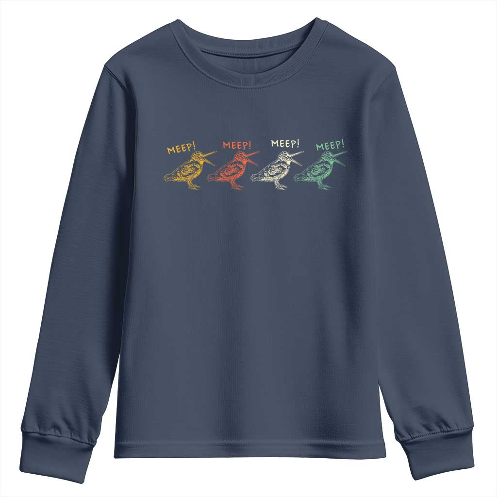 Meep Woodcock Youth Sweatshirt Retro Timberdoodle Wildlife TS14 Navy Print Your Wear