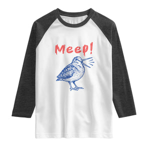 Meep Woodcock Raglan Shirt Cute Bird Meme TS14 White Heather Charcoal Print Your Wear