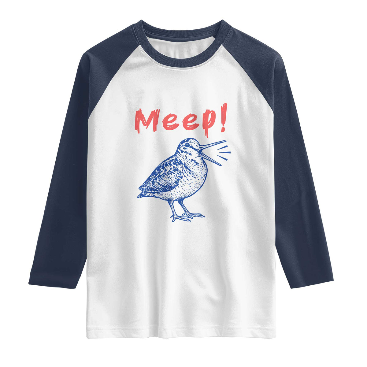 Meep Woodcock Raglan Shirt Cute Bird Meme TS14 White Navy Print Your Wear