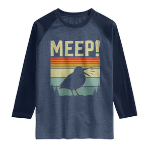Meep Woodcock Raglan Shirt Funny Nature Lover TS14 Heather Denim Navy Print Your Wear