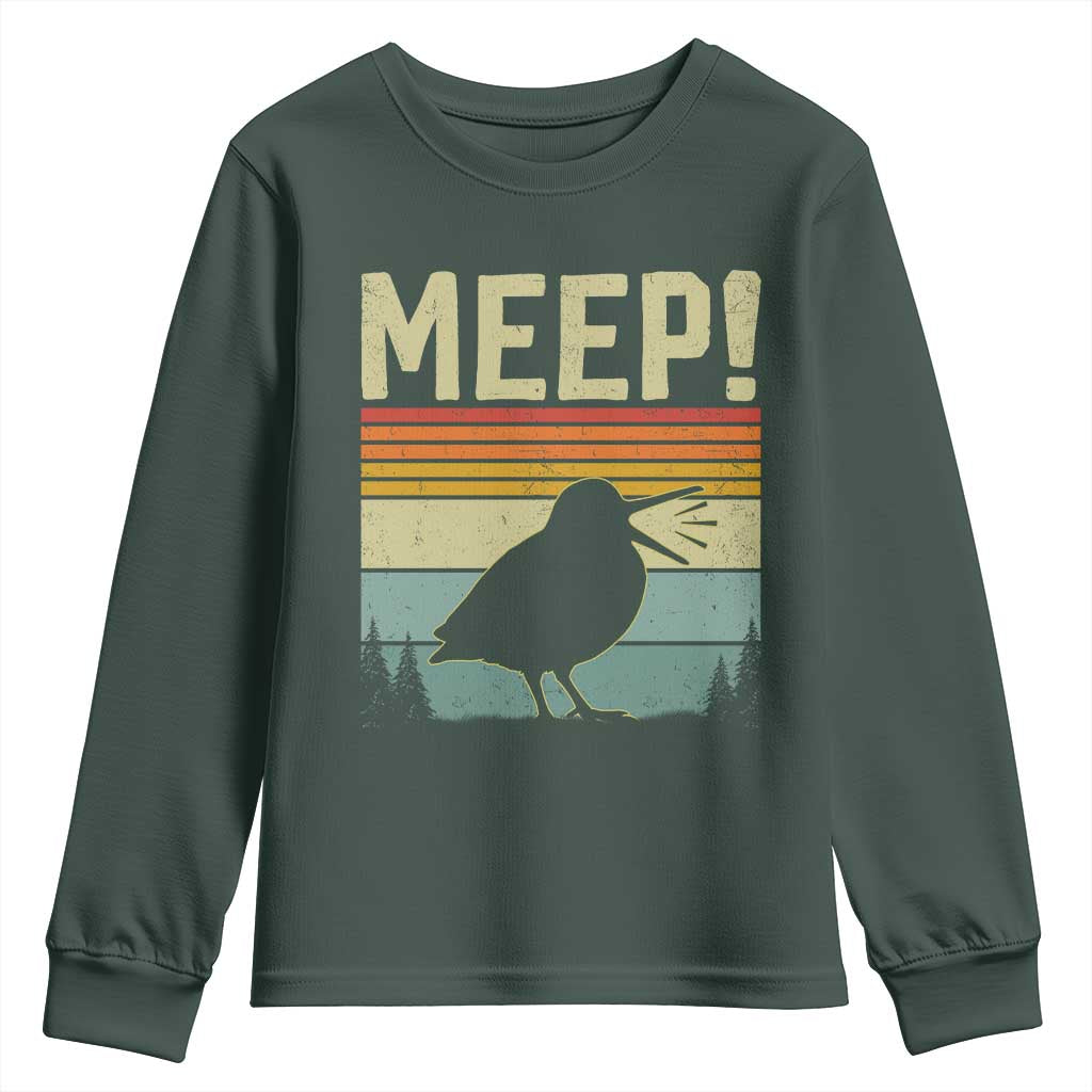Meep Woodcock Youth Sweatshirt Funny Nature Lover TS14 Dark Forest Green Print Your Wear