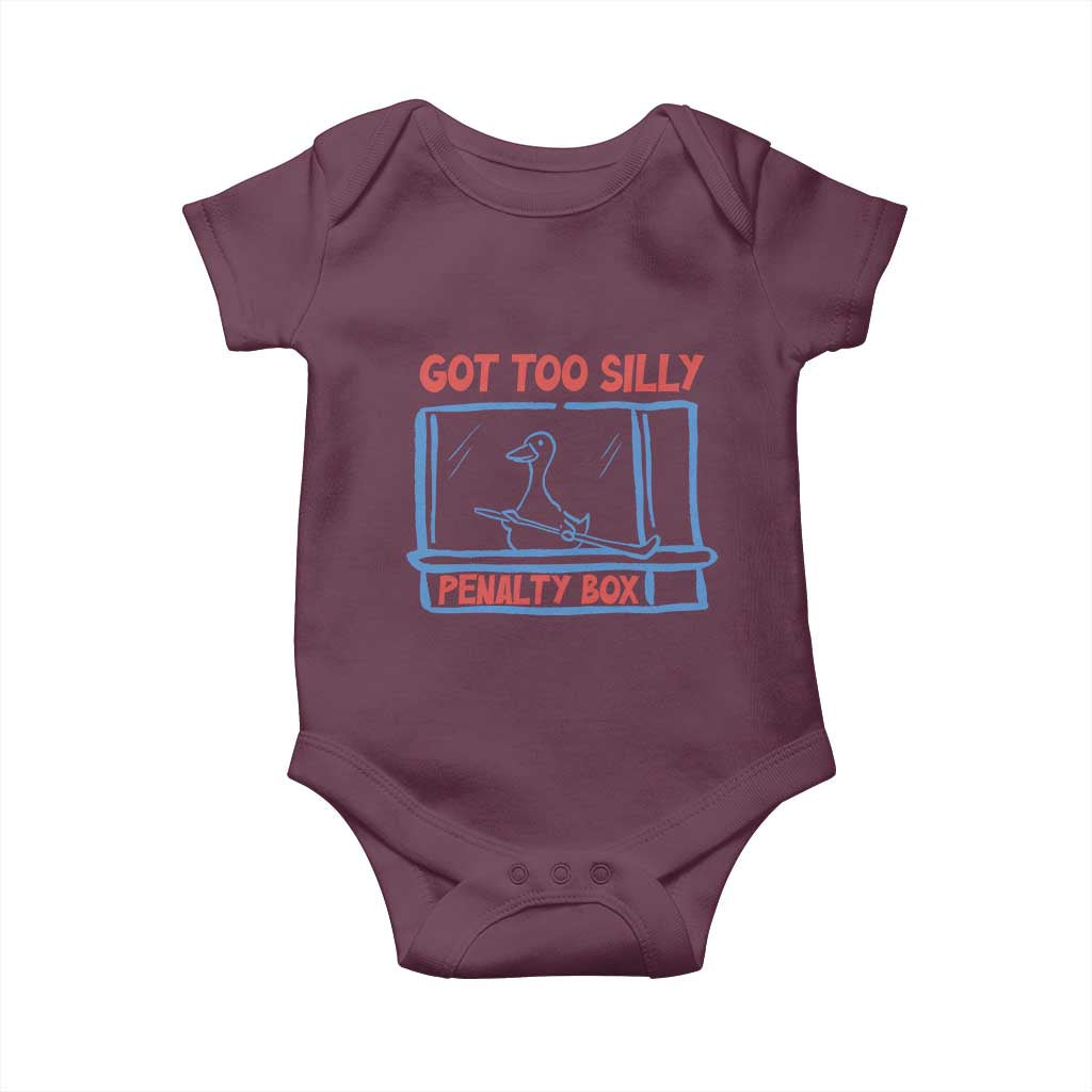 Hockey Got Too Silly Penalty Box Baby Onesie Silly Goose Meme TS14 Maroon Print Your Wear