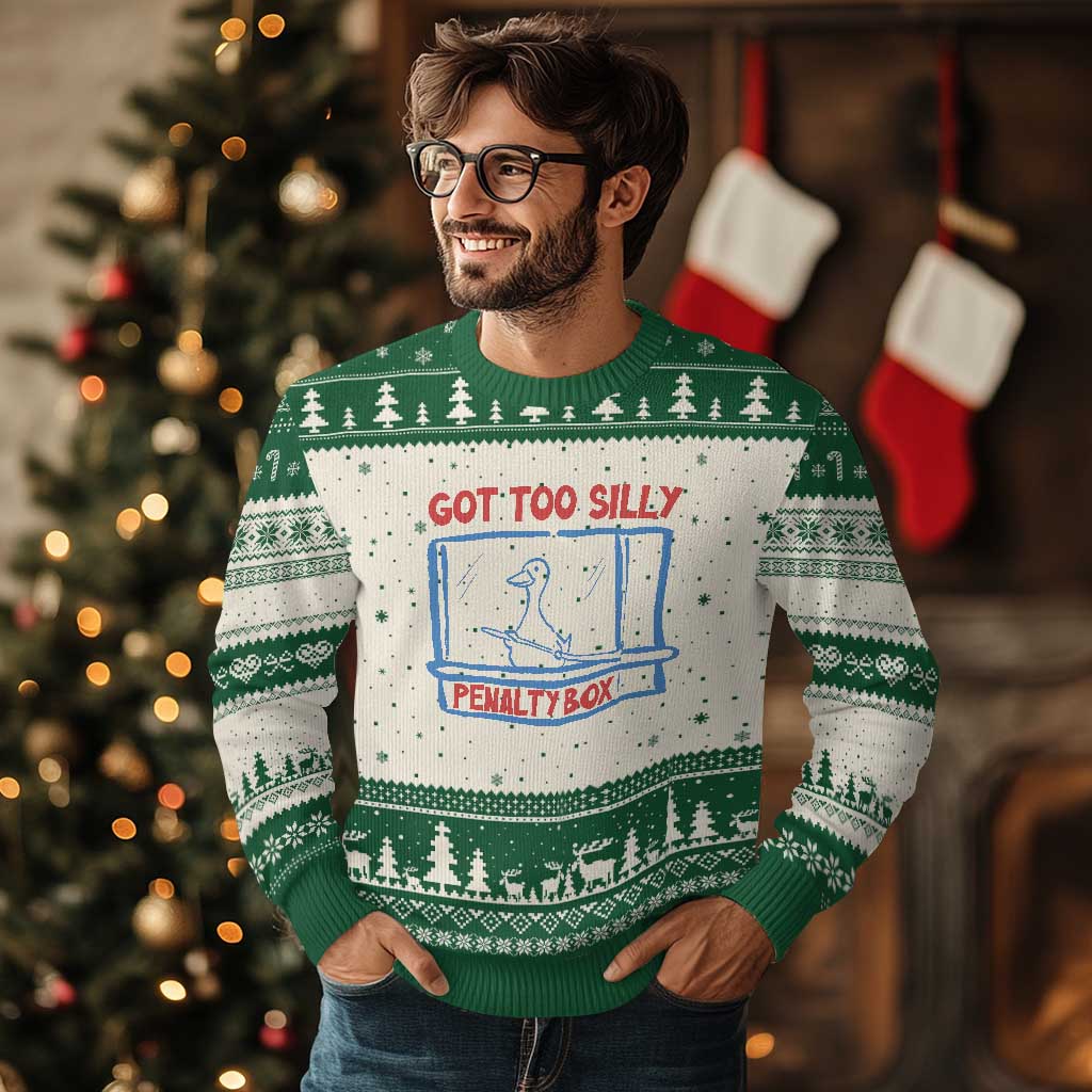 Hockey Got Too Silly Penalty Box Ugly Christmas Sweater Silly Goose Meme TS14 Beige Green Print Your Wear
