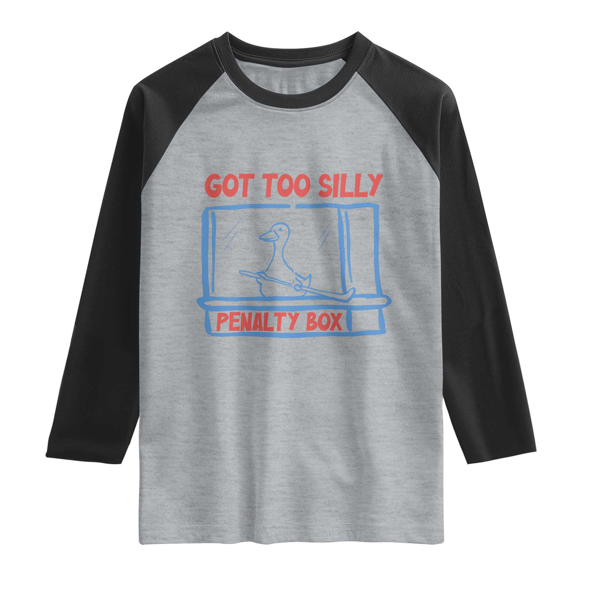 Hockey Got Too Silly Penalty Box Raglan Shirt Silly Goose Meme TS14 Heather Gray Black Print Your Wear